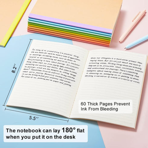 feela 16 Pack Composition Notebook Bulk, Kraft Cover Lined Blank College Ruled Travel Journals with Pastel Color Spine For Women Students Office, 60 Pages, 8.3”x 5.5”, A5, 8 Pastel Colors by feela
