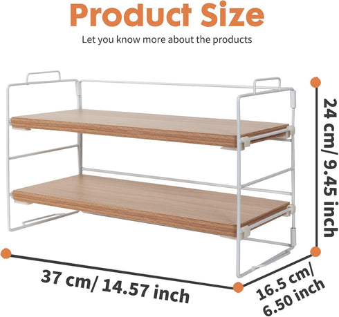 PowerKing 2-Tier Desk Shelf Organizer, Desktop Shelves with Wood Board, Adjustable Bookshelf Storage Rack for Home