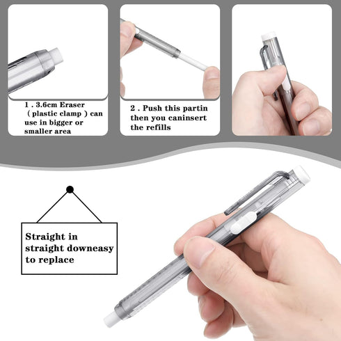 Retractable Mechanical Eraser Pen, Bulk Style Erasers with Refill for Daily Study and Office