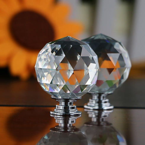 Xshelley 10Pcs 40mm Diamond Cut Clear Crystal Glass Kitchen Drawer Door Knob Cupboard Pull Handle Hardware for Bedroom