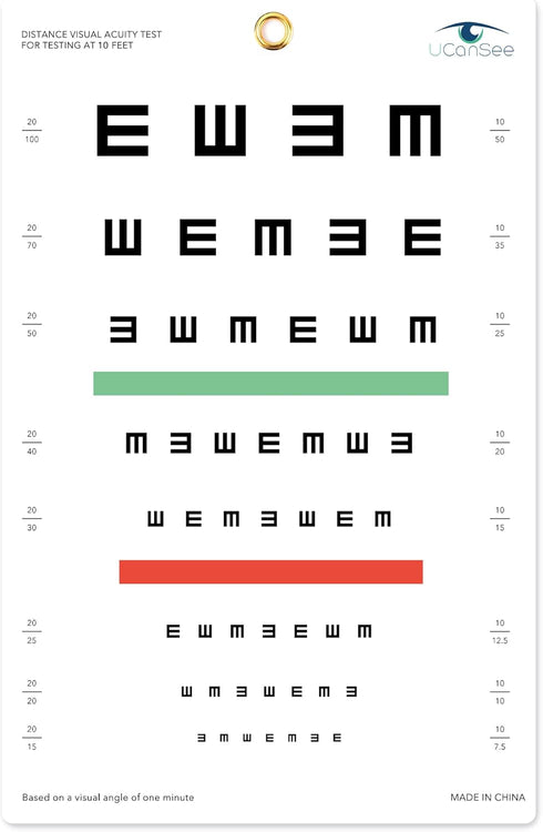 E Eye Chart Visual Acuity Chart for Eye Exams, 10 Feet (9x14 Inches)
