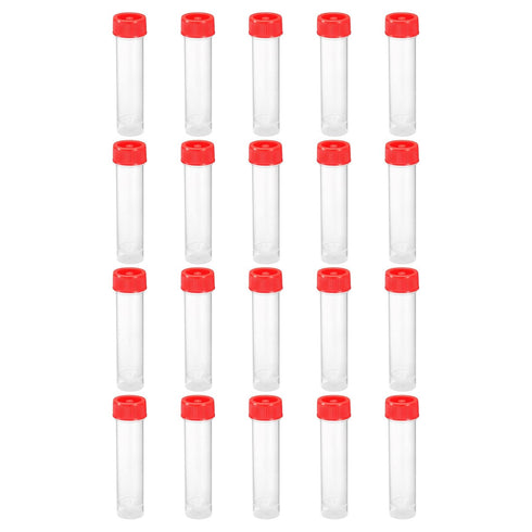 PATIKIL 30mL Plastic Test Tubes, 20 Pack Screw Cap Vial Container Storage for Lab Laboratory Science, Red Clear