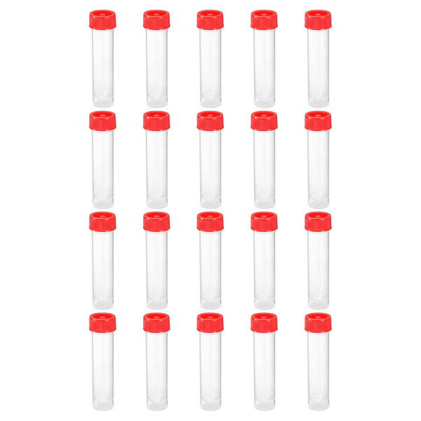 PATIKIL 30mL Plastic Test Tubes, 20 Pack Screw Cap Vial Container Storage for Lab Laboratory Science, Red Clear