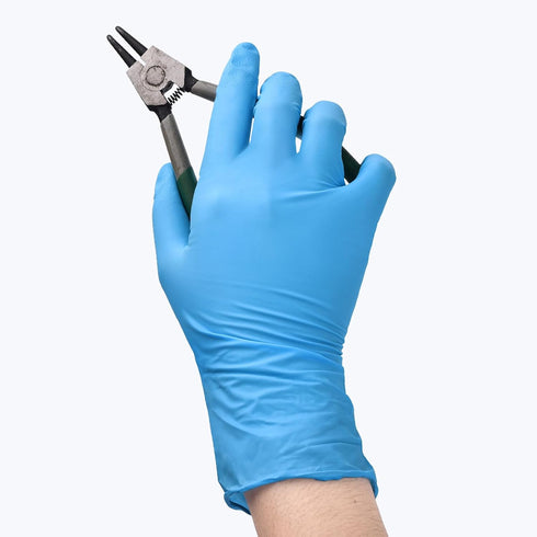 Schneider Nitrile Exam Gloves, 5 mil, XL, Box of 100, Heavy Duty Disposable Gloves, Textured, Latex Free, Food Safe, Industrial Gloves for Medical, Cleaning, Cooking, Blue