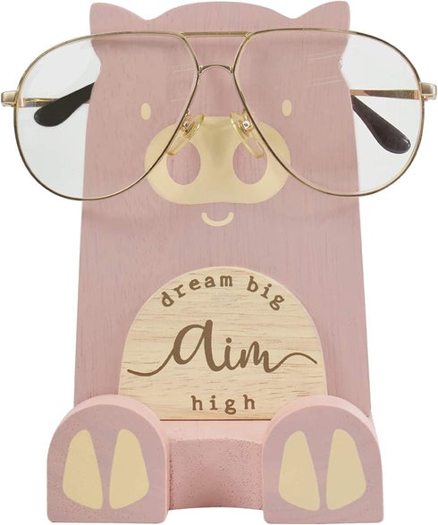 Wood Multipurpose Eyeglass Phone Pen & Pig Pencil Holder, Desk Box Organizer Accessories Decor, Home Office Desktop