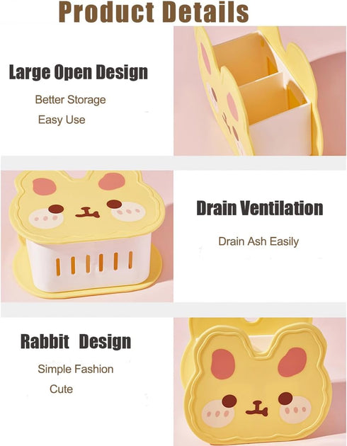 Acrylic Pen Pencil Brush Holder, Kawaii Cute Bear Bunny Desktop Organizer Decoration Korean Japanese Stylish Office Stationery Cosmetics Storage Box for Kids Office Make Up Brush by Hibucuo