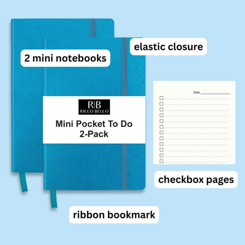 RICCO BELLO 2-Pack Mini Pocket To Do List Faux Leather Notebook, Undated, for Office, Home, School