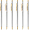 Unibene 6 Pcs Steel & Gold Stainless Steel Ballpoint Pens, Black Ink Medium Point, Slim Metallic Retractable Twist Pens