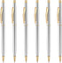 Unibene 6 Pcs Steel & Gold Stainless Steel Ballpoint Pens, Black Ink Medium Point, Slim Metallic Retractable Twist Pens