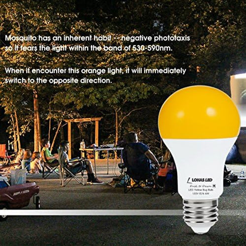 L LOHAS LED 40W Equivalent A19 Amber Porch Light Bulbs, 6W Dusk to Dawn Sensor Yellow Bug Light Bulbs for Outdoor, 2000K E26, 4 Pack by L LOHAS LED