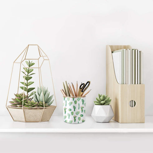 WAVEYU Pen Pencil Holder, Cactus, Multi-Purpose Desk Organizer for Girls Boys Kids, Durable Ceramic Makeup Brush Holder