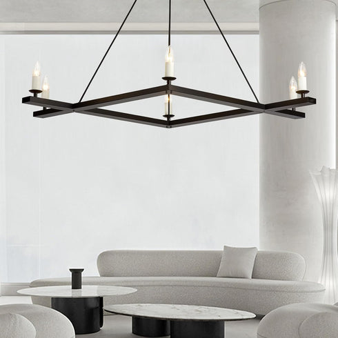Chandeliers,6-Light Fixture,43" Black Farmhouse Square Dining Room Chandelier Light Rectangular Candle Chandelier