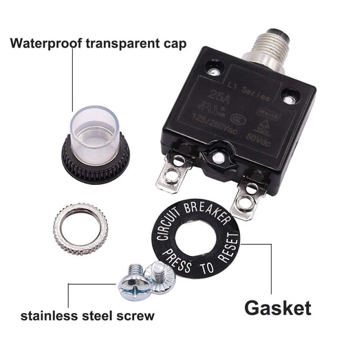 smseace 20Amp Electric Button Breaker 125/250VAC Thermal Overload Protector L1 Series with Quick Connect Terminals