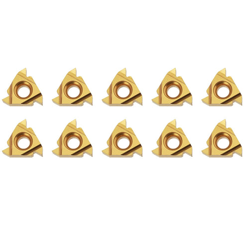 10 Pcs 16ER AG60 Indexable Threading Carbide Insert, Tin Coated CNC Lathe Tools