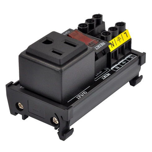DIN Rail Mount AC 120V NEMA 5-15R Single Receptacle Outlet Power Strip Module with Rocker Switch Thermal Circuit