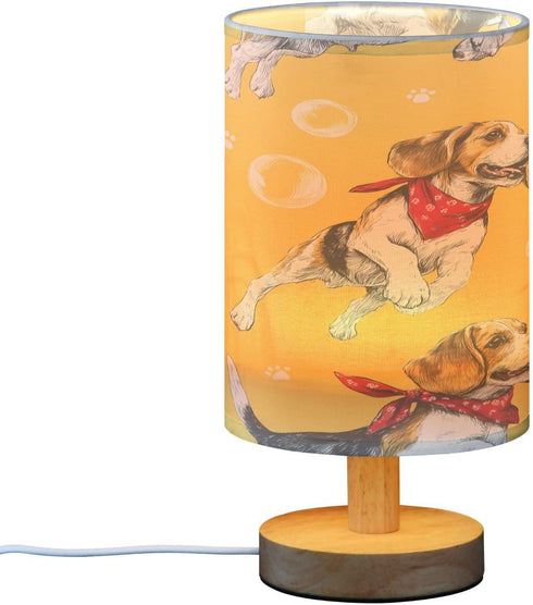 ALAZA Dogs Bubble Bedside Table Lamp with USB Port for Bedroom Nightstand Lamps Night Light Linen Fabric Shade Cylinder