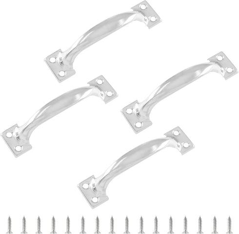 4pcs 4 Inch Vintage Barn Door Pulls Utility Cabinet Handles, Screw in Drawer Pulls Silver Gate Handles