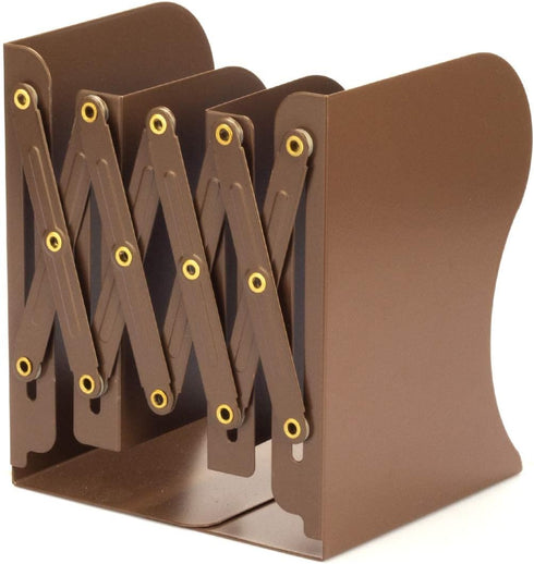 Book Ends, Bookends for Shelves, Book Organizer for Desk, Metal Bookends for Heavy Books, Book Holders for Shelves, Suitable for Office, Home and School Use (Brown)
