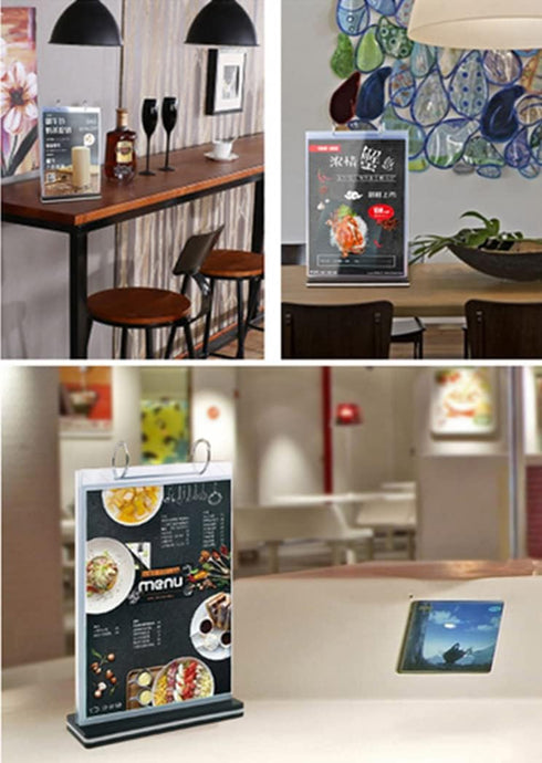 Rikyo 6 Pages-12 (Vertical-4x6) Acrylic Sign Holder,Table Card Multi-Page Flip Display Sides,T Shape Double-Sided