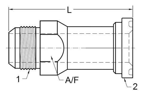 1700-16-24 Straight Hydraulic Adapter, 1700 Series, JIC Flare by Code 61 Flange, Thread 1 5/16-12", Flange 1.50"