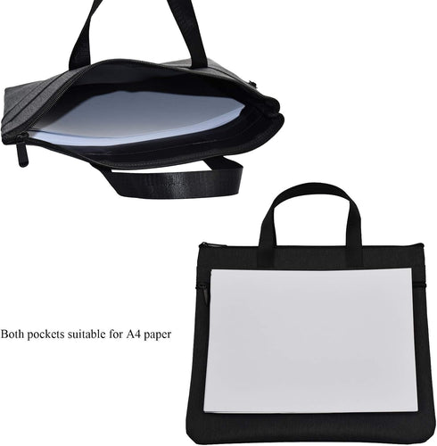 Enyuwlcm Black Waterproof Zipper Document Bag with Handle, Office Organizer Briefcase for Meetings