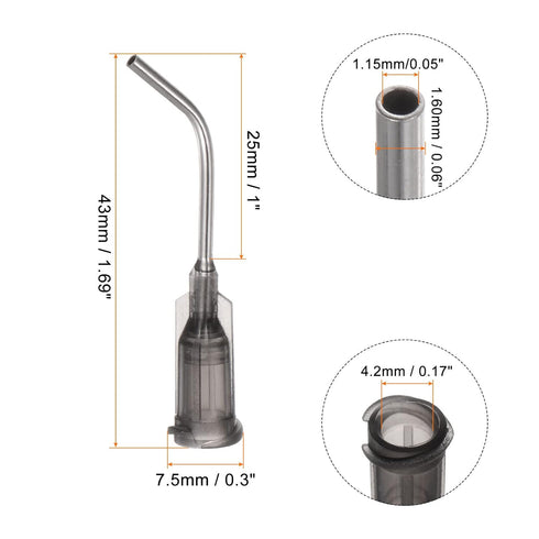 12pcs Blunt Tip Dispensing Needles, 16 Gauge 45 Degrees Bent Dispensing Tips 1" End Angled Dispenser Needle with Luer Elbow Blunt Needle for Oil or Glue Applicator, Gray