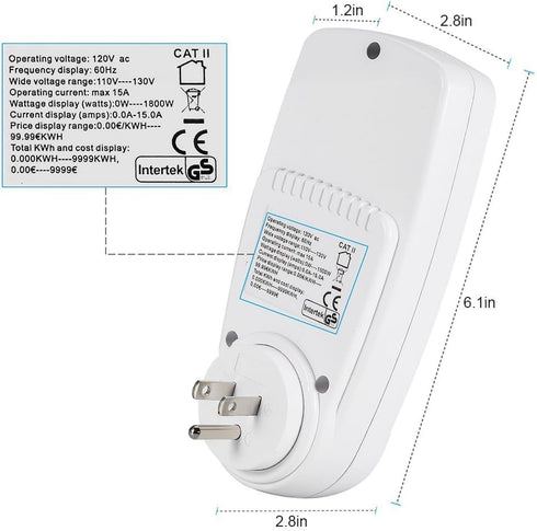 US Plug Multi Functional Power Meter, Backlight Monitor for Voltage Electricity Measurement, Home Tools Kits