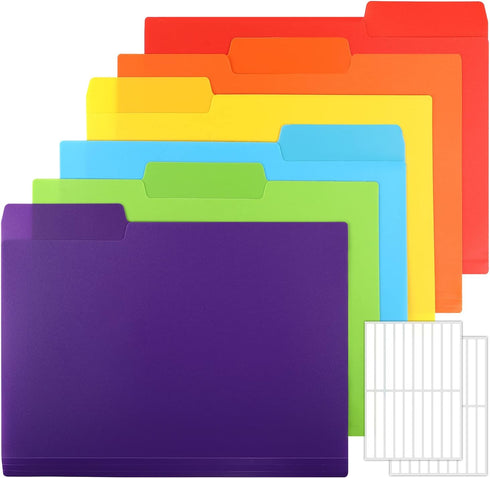 EOOUT 30pcs Colored File Folders, 8.6" x 11.6" Manila Plastic Folders, 3 Tab Poly Folder with Labels