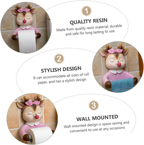 TOMETURE Lovely Wall-Mounted Toilet Paper Holder, Cute Cartoon Reindeer Roll Tissue Rack, Decorative Bathroom Storage
