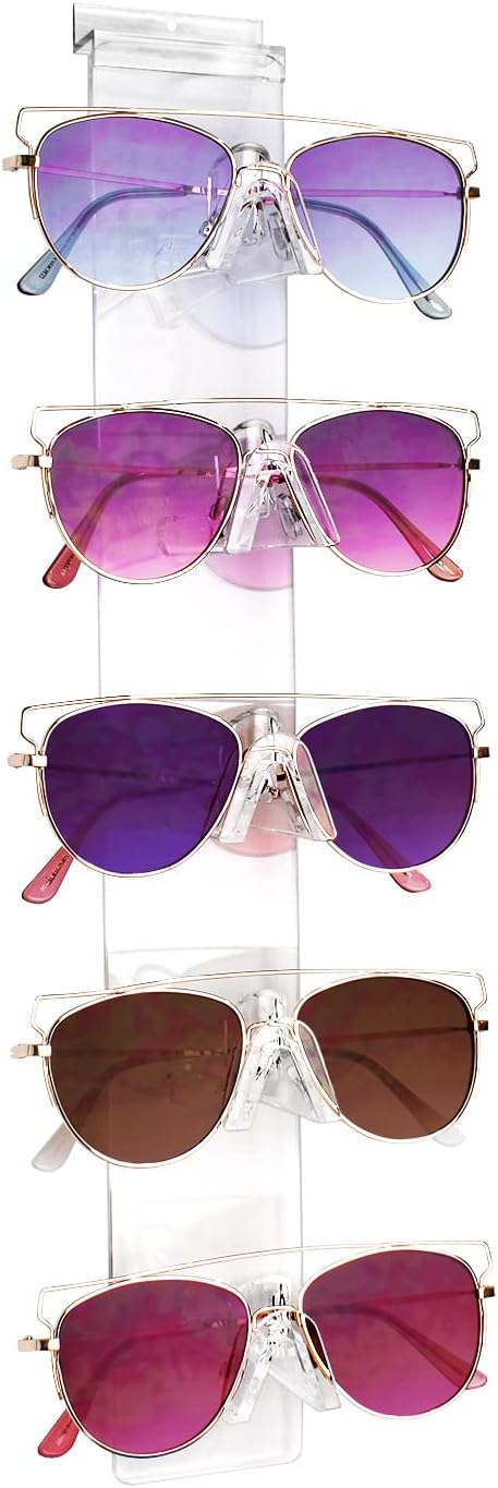 MOOCA Acrylic 5 Tier Slatwall & Wall-mounted Sunglasses Holder Organizer for Eyeglasses and Optical Glasses