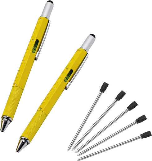 Multifunction Tool Pen, 6 in 1 with Ballpoint Pen, Touch Screen Stylus, Ruler, Spirit Level, Screwdrivers, Ink Refills