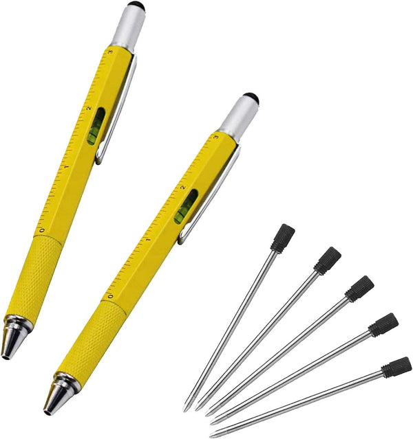 Multifunction Tool Pen, 6 in 1 with Ballpoint Pen, Touch Screen Stylus, Ruler, Spirit Level, Screwdrivers, Ink Refills
