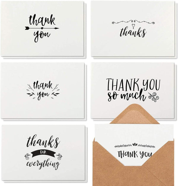 Generic Thank You Notes with Brown Kraft Envelopes, Thank You Cards Set, Blank