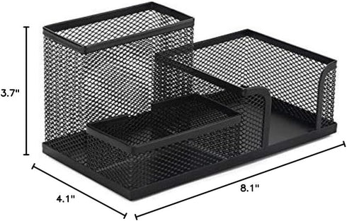 Metal Mesh Black Office Accessory Desk Organizer Tray Holder with 3 Compartments for Pens and Pencils