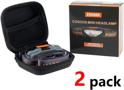 COSOOS 2 LED Headlamps Flashlights with Portable Cases, Mini Bright Waterproof Head Lamps for Camping, Hiking, Night
