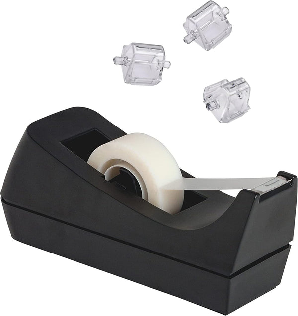 Desktop Tape Dispenser, Non-Skid Base with 3 Extra Replacement Cores, Perfect for Office, Home, School - Value Pack