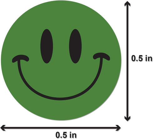 Happy Smiley Face Stickers, 1/2 inch, Green - 300 Labels for Incentive or Motivation