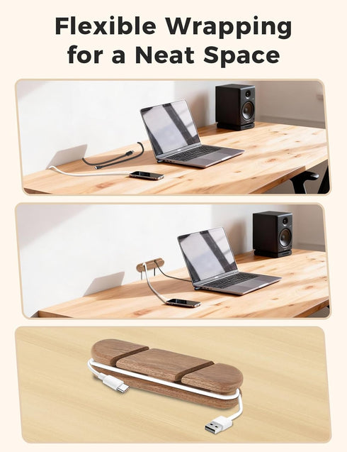 TFZUJDS Solid Walnut Cable Holder & Cord Organizer, Adhesive Cable Clips for Desk, Under Desk, Wall, Bedside & Car
