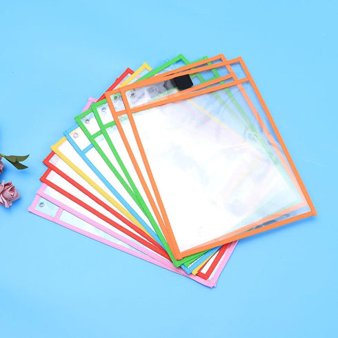 Pack Grommet Dry Erase Pockets for Office School Reusable Wipe Sleeves with Pen Holder Metal Random Color