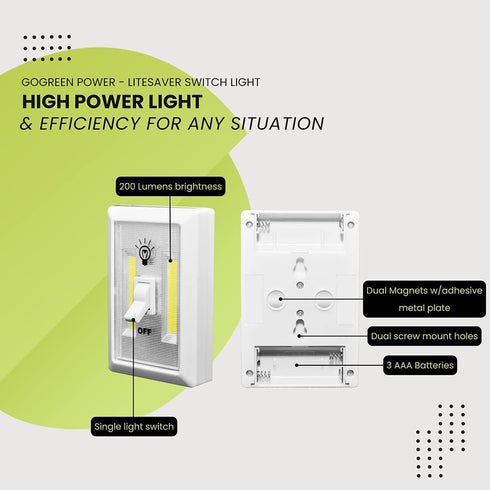 Go Green Power Inc. GG-113-SWLT Go Green Power Go Green Power Cordless COB LED Switch Night Light with Batteries