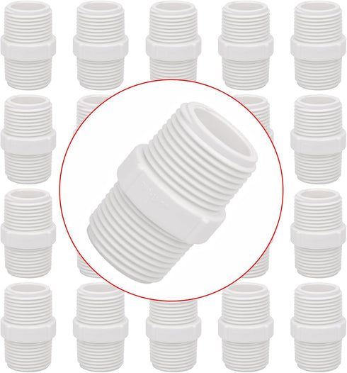 20Pack 1 Inch PVC Nipple Male Thread Coupling Adapter Connector, 1" PVC NPT Male Thread Coupling Pipe Fitting