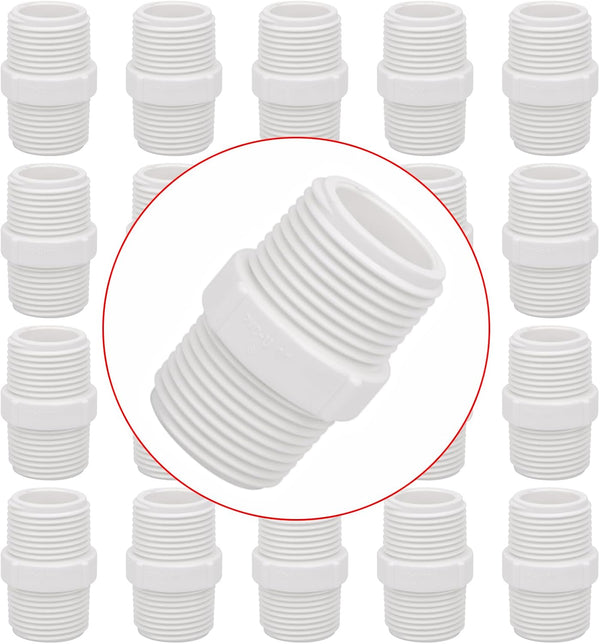 20Pack 1 Inch PVC Nipple Male Thread Coupling Adapter Connector, 1" PVC NPT Male Thread Coupling Pipe Fitting