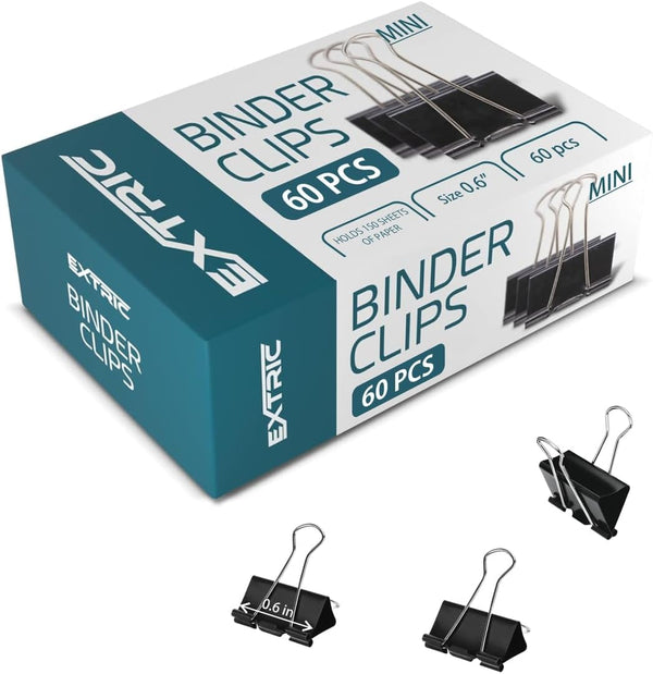 Binder Clips - 60 Mini Binder Clips, 15mm Paper Clips, Office Supplies