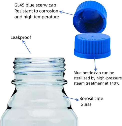 25ml Graduated Glass Round Media Bottle with Orange GL45 Screw Cap, Wide Mouth Lab Reagent Bottle, Clear, Pack of 1