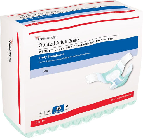 Cardinal Health Quilted Adult Briefs, Wings Super with BreatheEasy Technology, Maximum Absorbency,