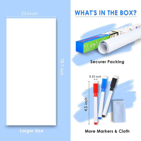 Dry Erase Whiteboard Sticker Wall Decal - Self-Adhesive Peel Stick Paper for School, Office, Home with 3 Pens