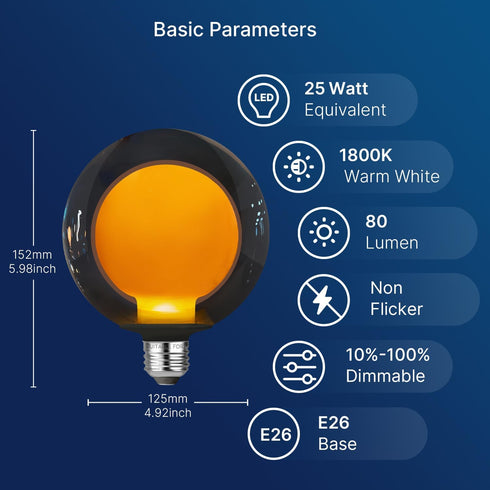 G125(G40) Dimmable Bulb, E26 1800K Bulbs, 4 80LM Bulbs FLSNT Vintage Large Oversized LED Edison Warm White Extra Big