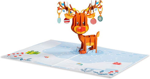 Paper Love 3D Reindeer Pop Up Christmas Card, Gift for Christmas or Holidays, 5" x 7" Cover with Envelope and Removable