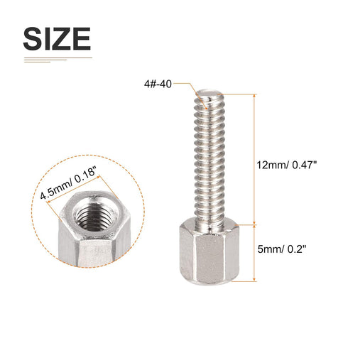 4#-40x5x12mm Brass Hex Standoff - 100 Pack - Male to Female Spacer Screw Nuts for Electronic Machines