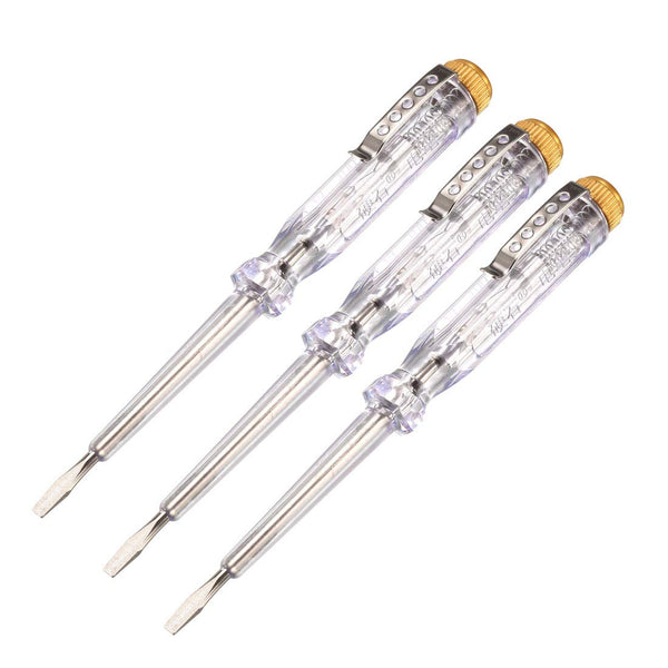 uxcell Voltage Tester AC 100-500V with 3mm Slotted Screwdriver and Clip for Circuit Test, Clear, Pack of 3